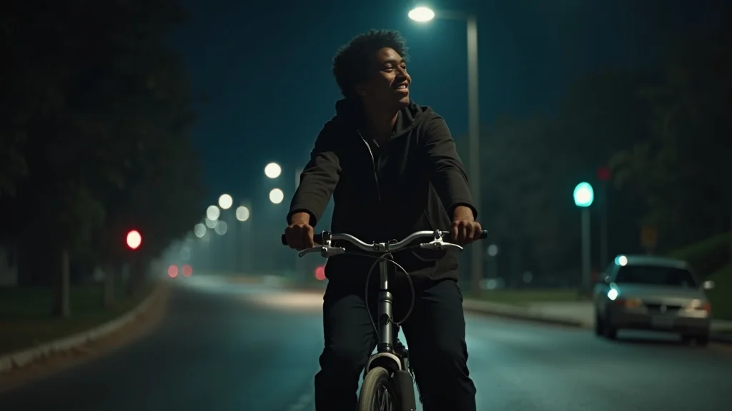 Person cycling at night in a park, best hobbies for relaxation